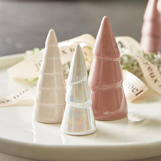 CERAMIC TREE SET-BLUSH SET OF 3