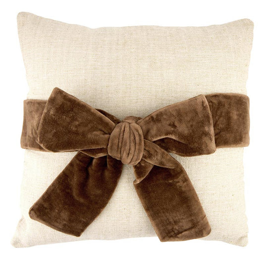 VELVET BOW PILLOW BROWN
