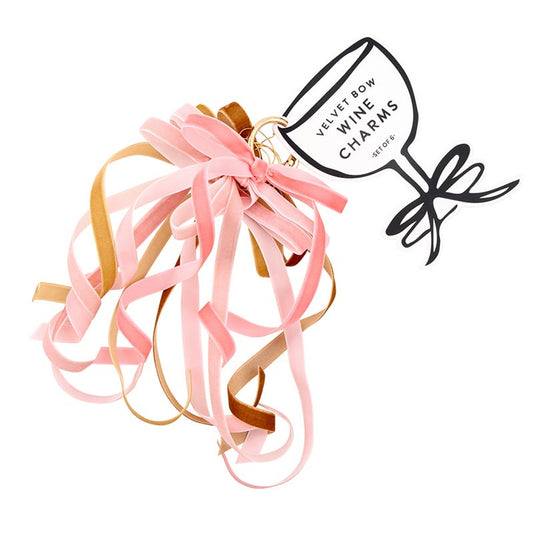 VELVET BOW DRINK WINE CHARMS SET OF 6