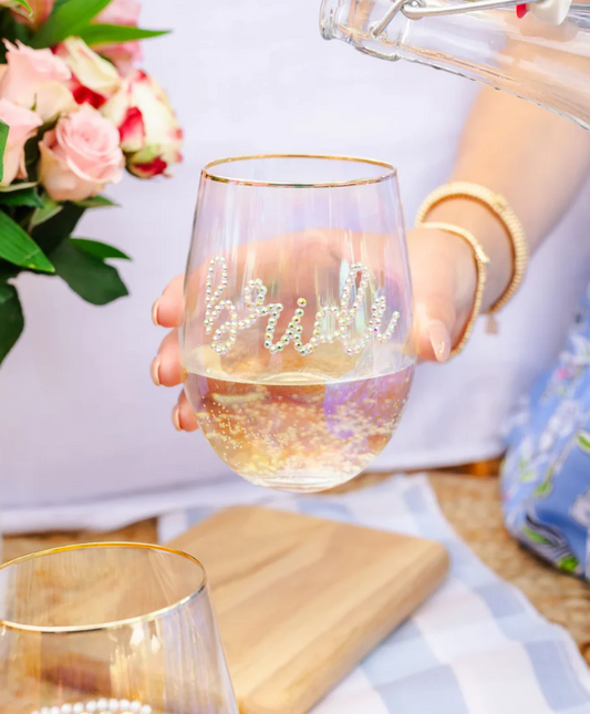 STEMLESS WINE GLASS RHINESTONE BRIDE