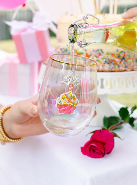 STEMLESS WINE GLASS BEADED CUPCAKE