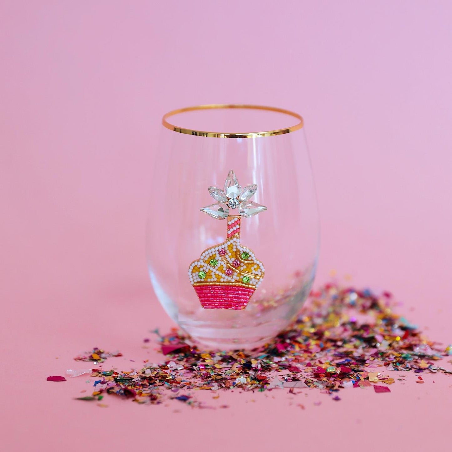 STEMLESS WINE GLASS BEADED CUPCAKE