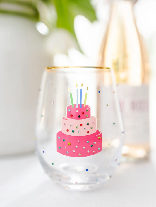STEMLESS WINE RHINESTONE BIRTHDAY CAKE