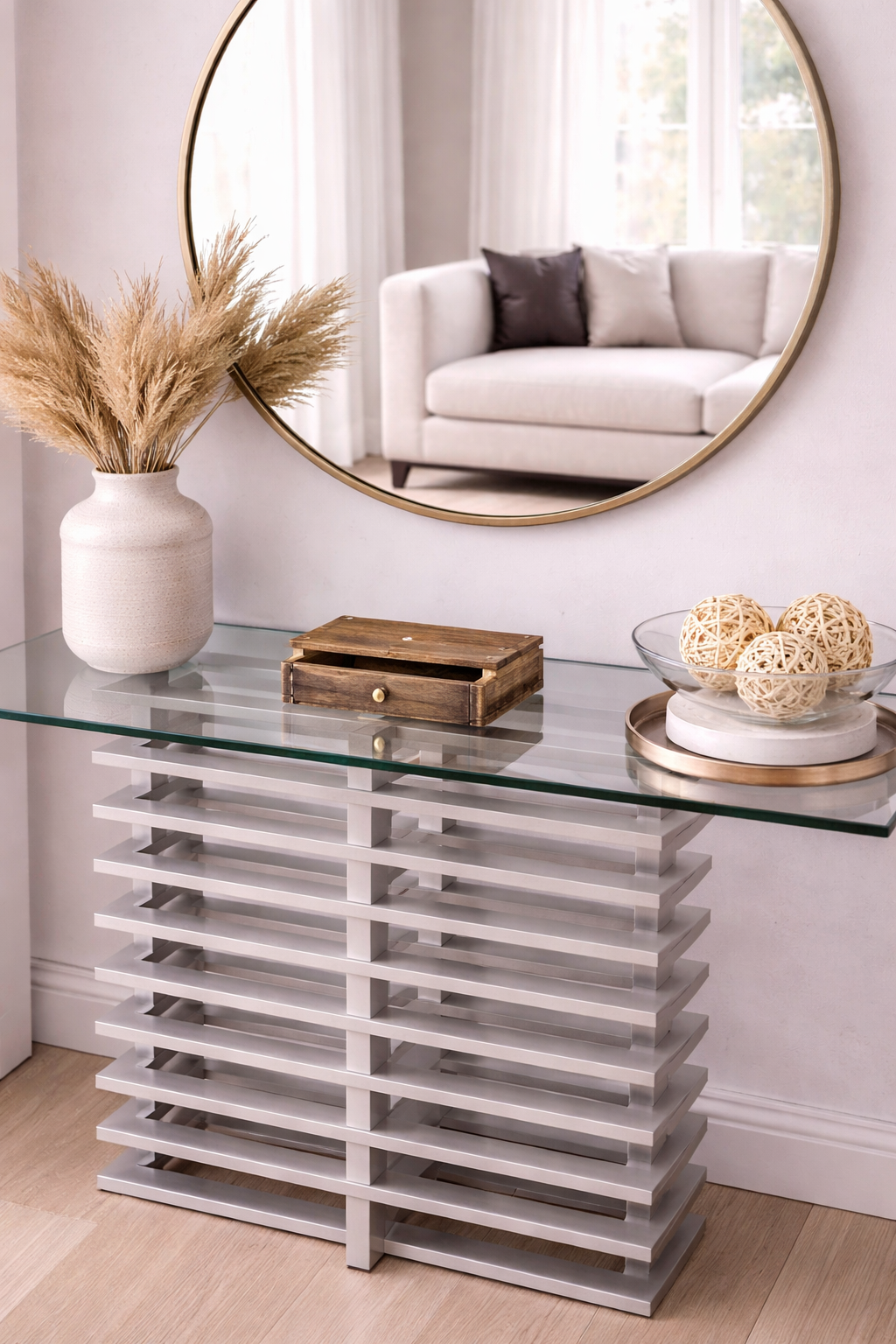 METAL STACKED CONSOLE TABLE SILVER