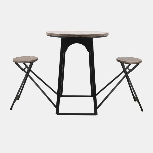 METAL WOOD 41" TABLE WITH FOLDING CHAIRS