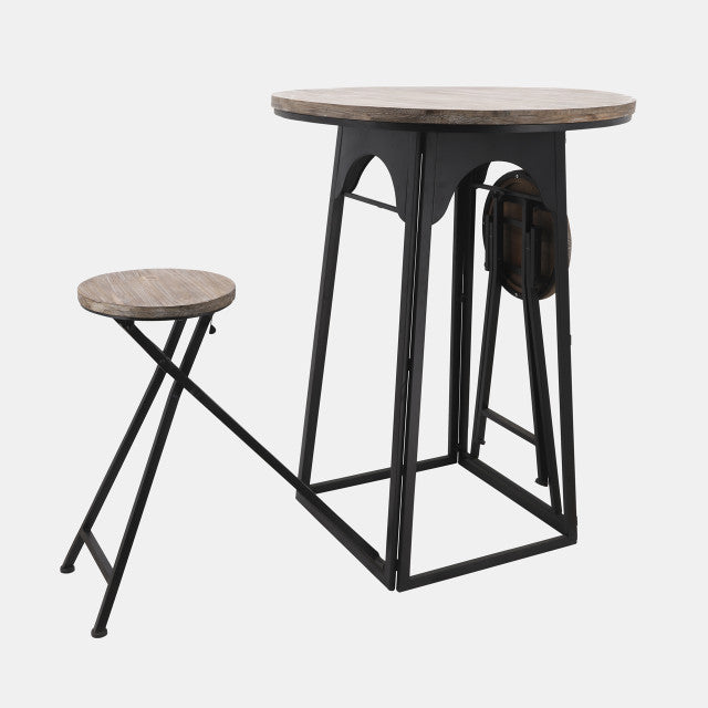 METAL WOOD 41" TABLE WITH FOLDING CHAIRS