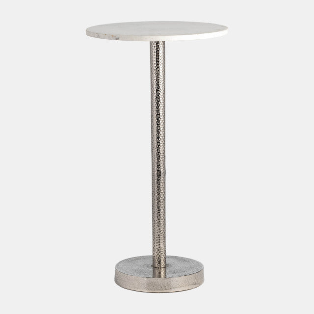 METAL 24" ROUND DRINK TABLE FLAT BASE SILVER