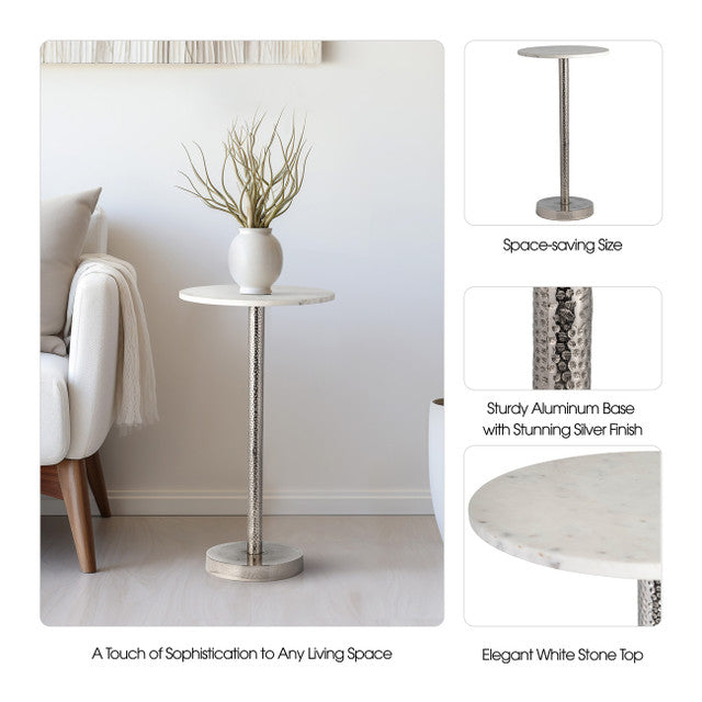 METAL 24" ROUND DRINK TABLE FLAT BASE SILVER