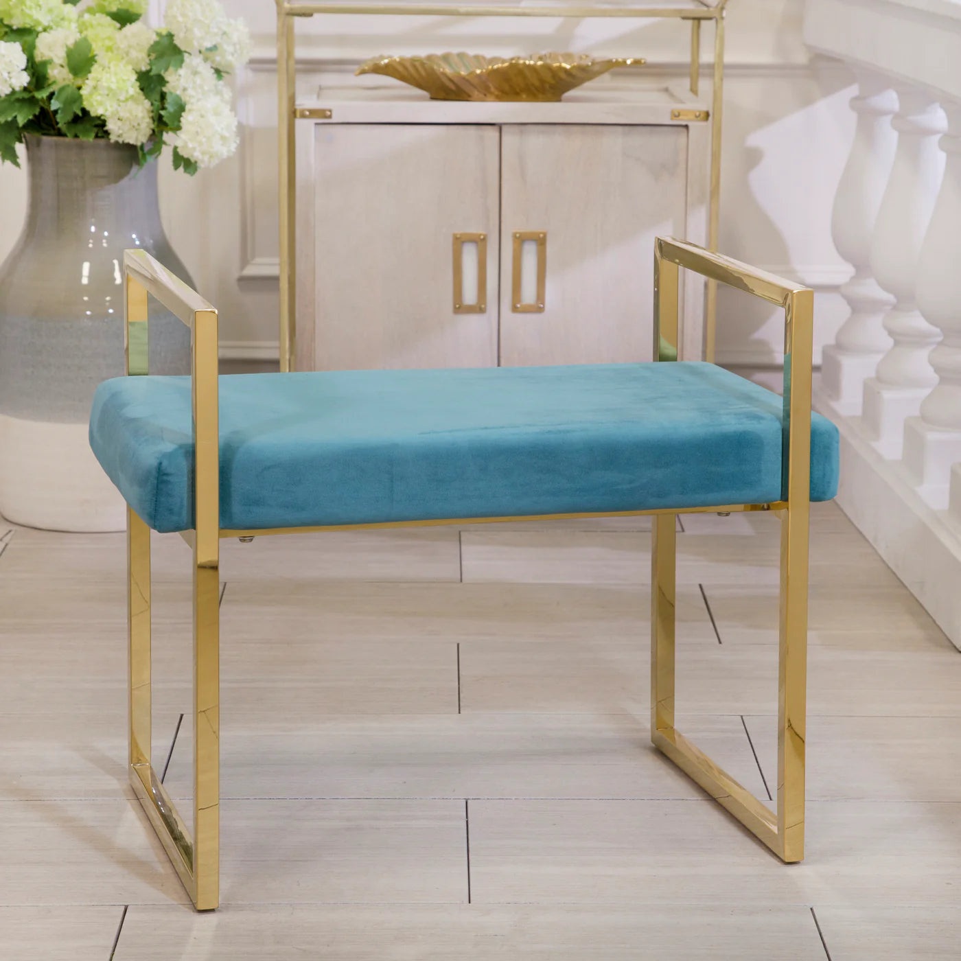 VELVETEEN BENCH, GOLD/TEAL