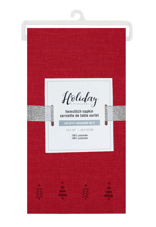 TREE HEMSTITCH NAPKINS: RED (4)