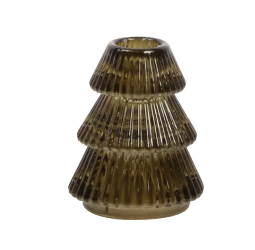 TREE SHAPE TAPER CANDLE HOLDER: SMALL GREEN
