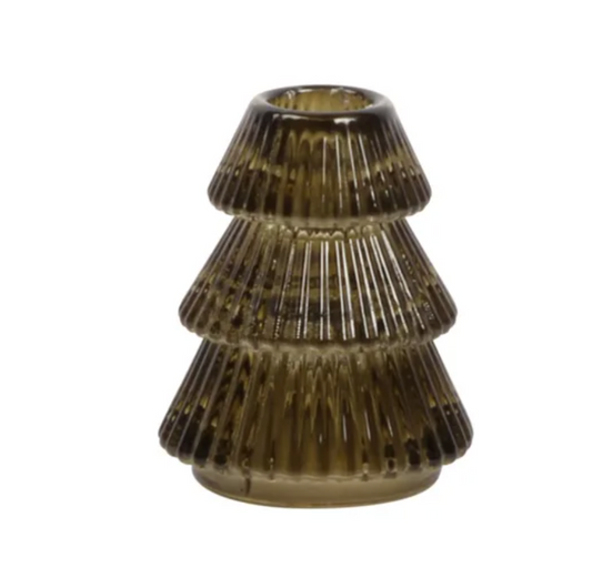TREE SHAPE TAPER CANDLE HOLDER: SMALL GREEN