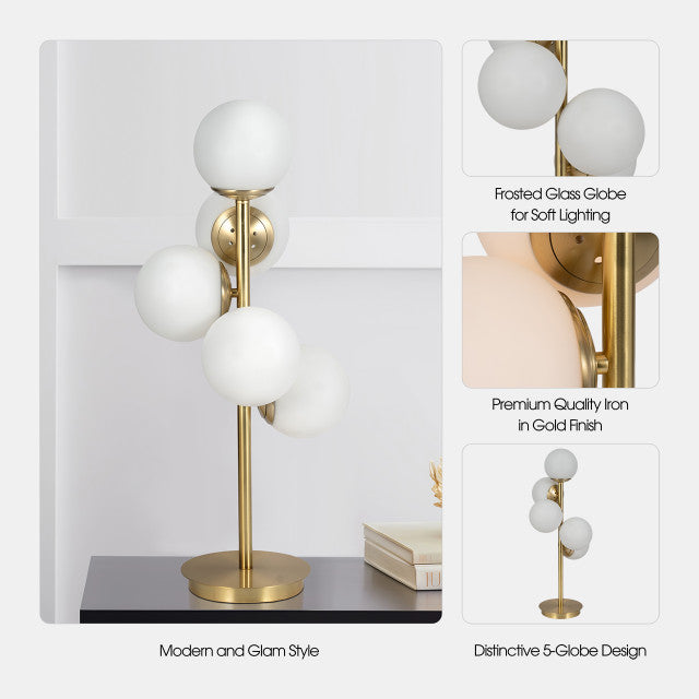 GLASS 26" FROSTED GLOBE TABLE LAMP GOLD