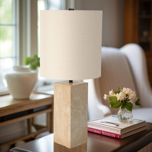 TRAVERTINE PILLAR TABLE LAMP NATURAL