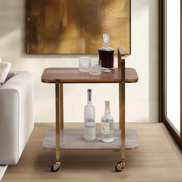 MARBLE SHELF BAR CART GOLD