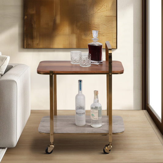 MARBLE SHELF BAR CART GOLD