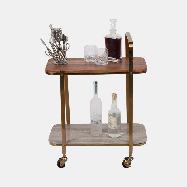 MARBLE SHELF BAR CART GOLD