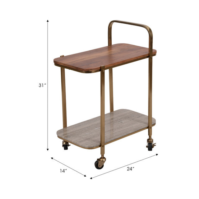 MARBLE SHELF BAR CART GOLD