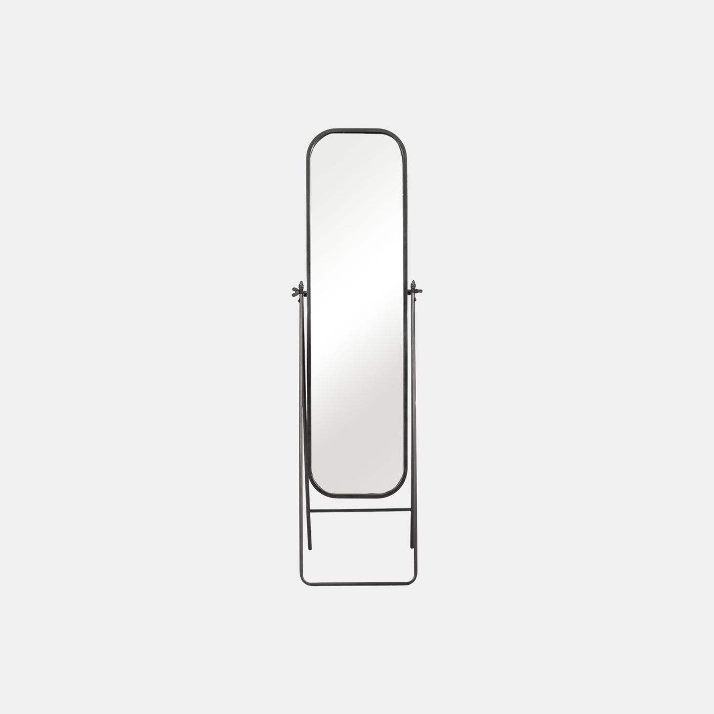 METAL ARCH FLOOR MIRROR ON STAND BLACK