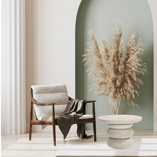 WOOD BIBENDUM ACCENT TABLE ANTIQUE WHITE