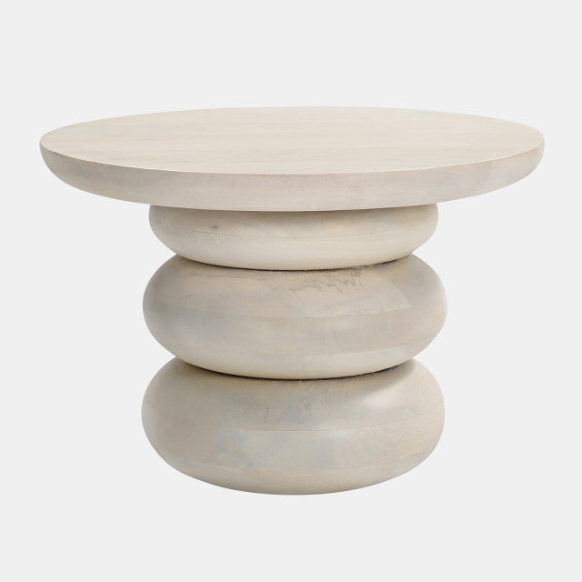 WOOD BIBENDUM ACCENT TABLE ANTIQUE WHITE