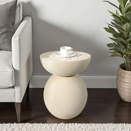 WOOD SPHERE ACCENT TABLE  ANTIQUE WHITE