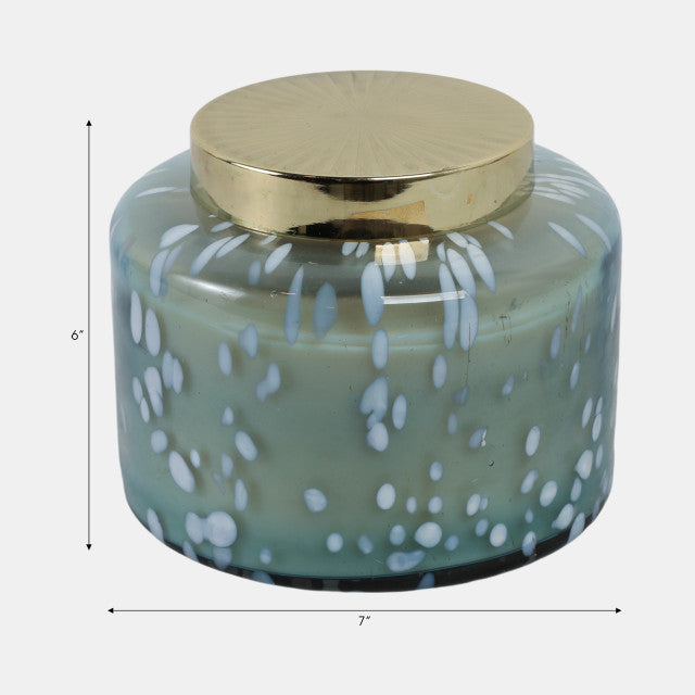 71 oz JASMINE SPECKLE LIDDED CANDLE BLUE & GOLD
