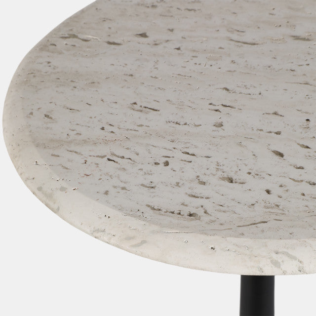 20" TRAVERTINE ACCENT TABLE BALL BASE WHITE & BLACK