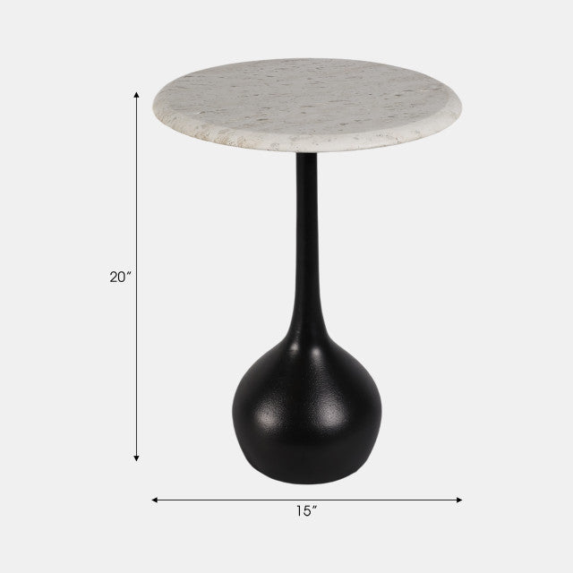 20" TRAVERTINE ACCENT TABLE BALL BASE WHITE & BLACK