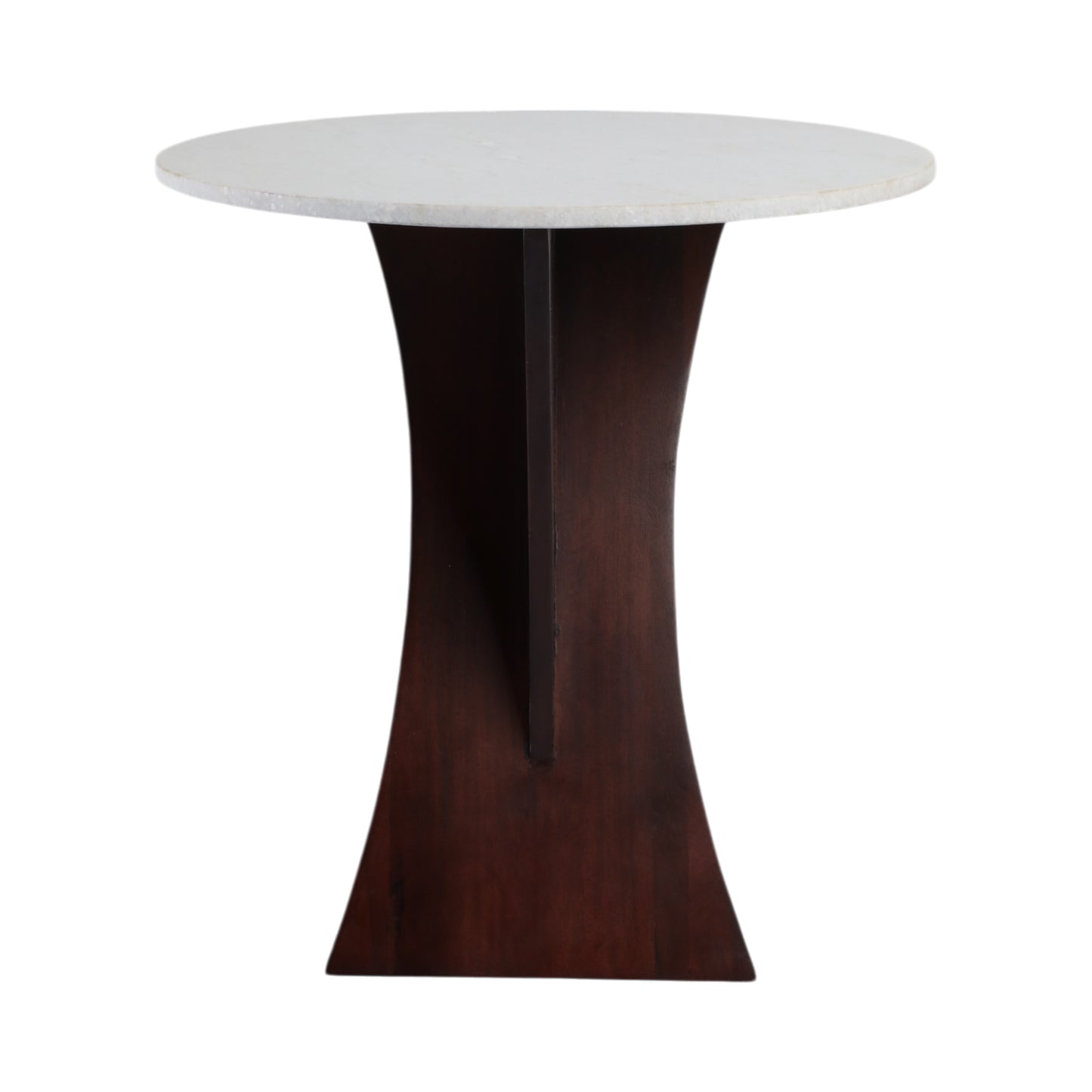 WHITE MARBLE TOP CRISS CROSS ACCENT TABLE 21x20"