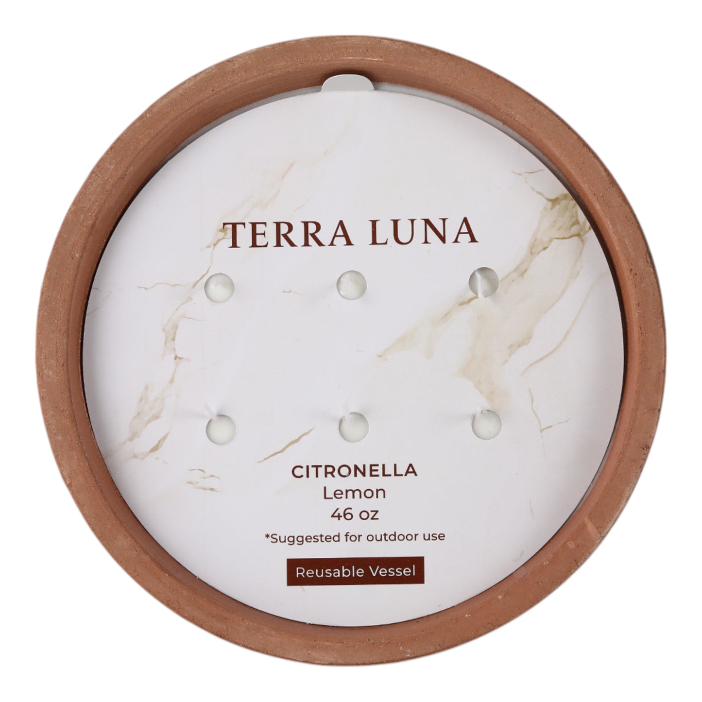 12'' X 12" 46 OZ LEMON CITRONELLA RUSTIC CANDLE TERRACOTTA