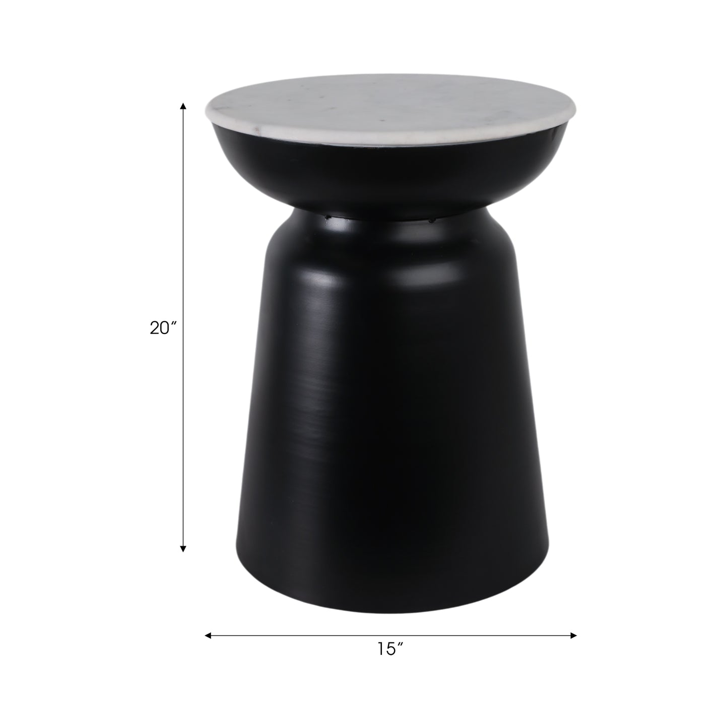 METAL ACCENT TABLE MARBLE TOP, BLACK/WHITE 20X15"