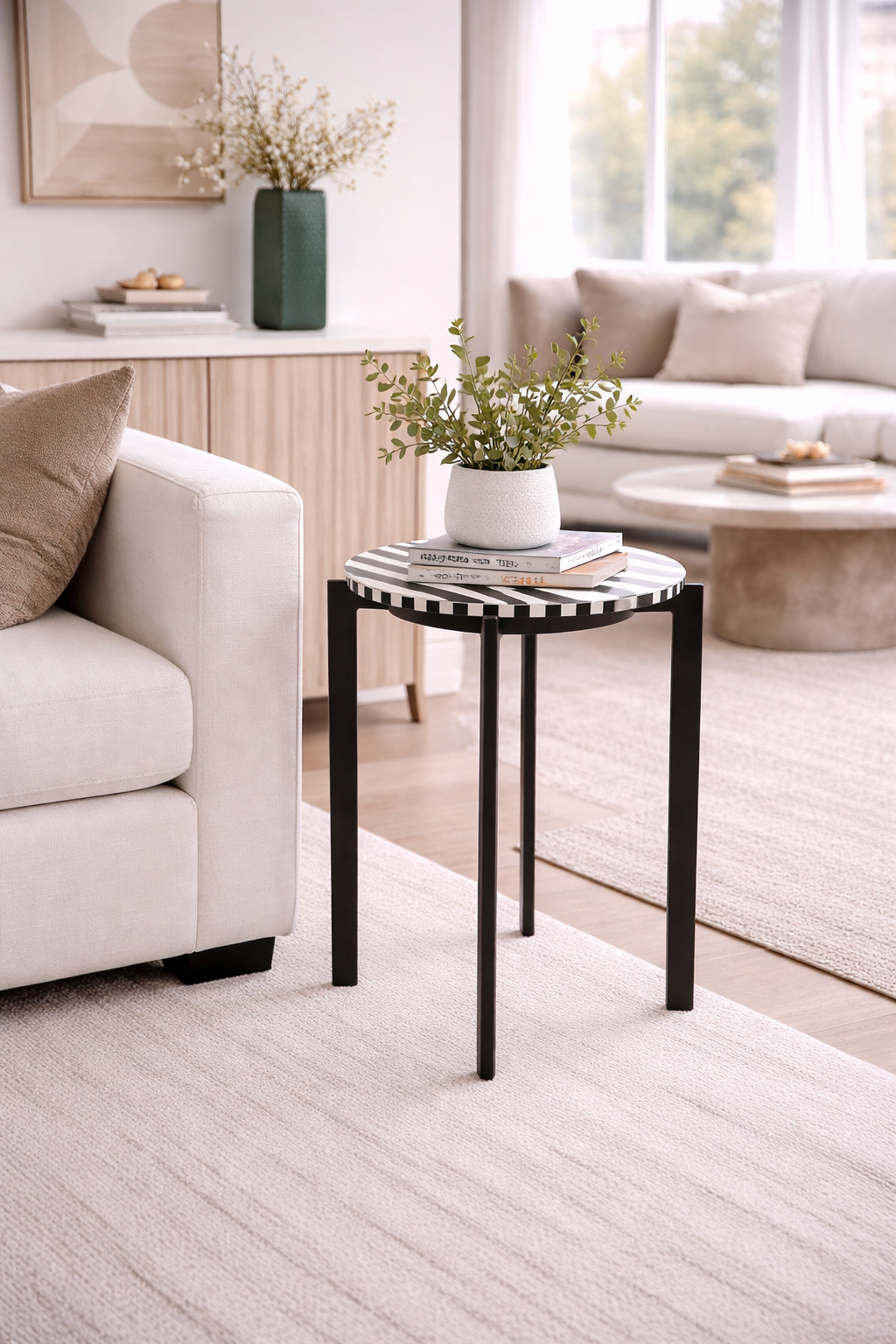 PLATTED BLACK AND WHITE ACCENT TABLE