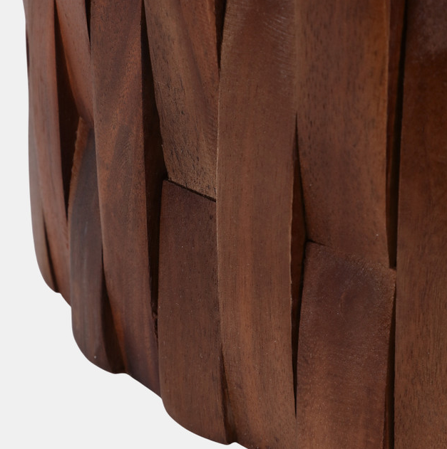 ACCENT TABLE WOVEN TEAK BASE , IVORY/BROWN 19''X14"