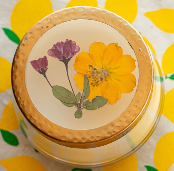 PRESSED FLORAL CANDLE-LEMON BLOSSOM & LYCHEE MEDIUM