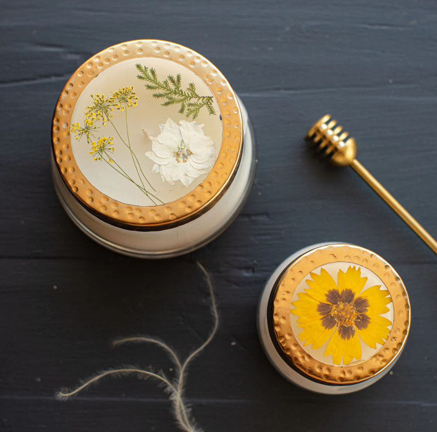 PRESSED FLORAL CANDLE-HONEY TOBACCO-MEDIUM