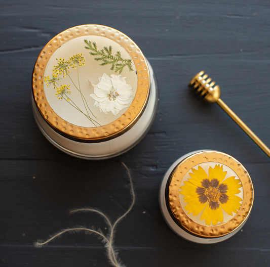 PRESSED FLORAL CANDLE-HONEY TOBACCO-MEDIUM