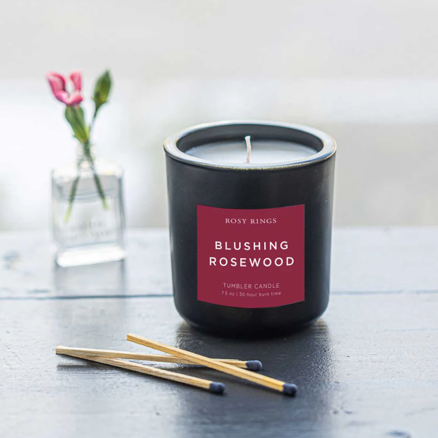 BLUSHING ROSEWOOD BOXED GLASS TUMBLER CANDLE