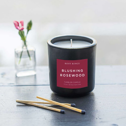 BLUSHING ROSEWOOD BOXED GLASS TUMBLER CANDLE