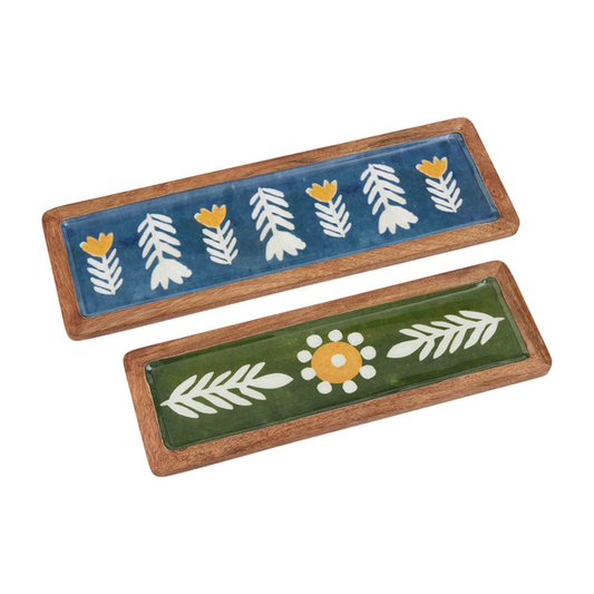 FLORAL ENAMEL TRAY SET