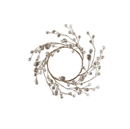 BEADED GLASS BERRY WREATH-CLEAR+GOLD
