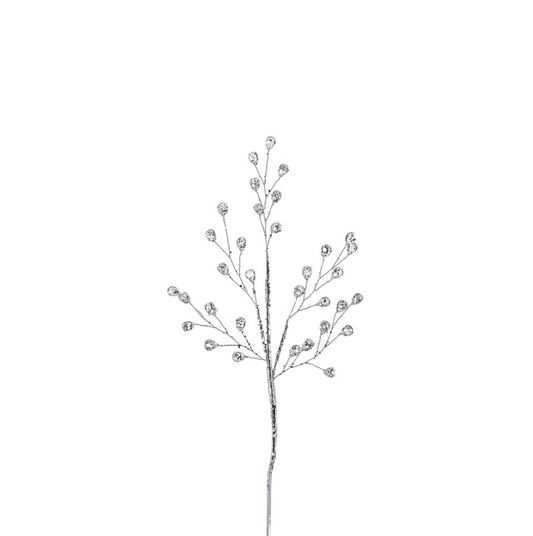 BEADED GLASS BERRY PICK-CLEAR+SILVER