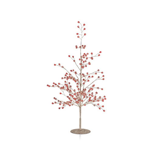 BEADED GLASS BERRY TREE-RED+GOLD SMALL