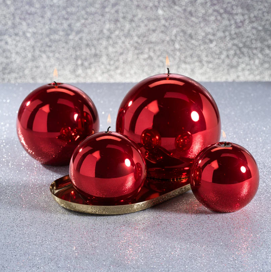 METALLIC BALL CANDLE MATTE PEARL RED -LARGE