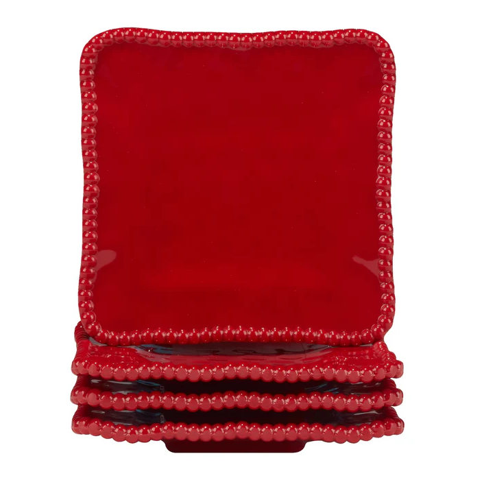 RED PERLETTE MELAMINE SET OF 4 SQUARE CANAPE PLATES