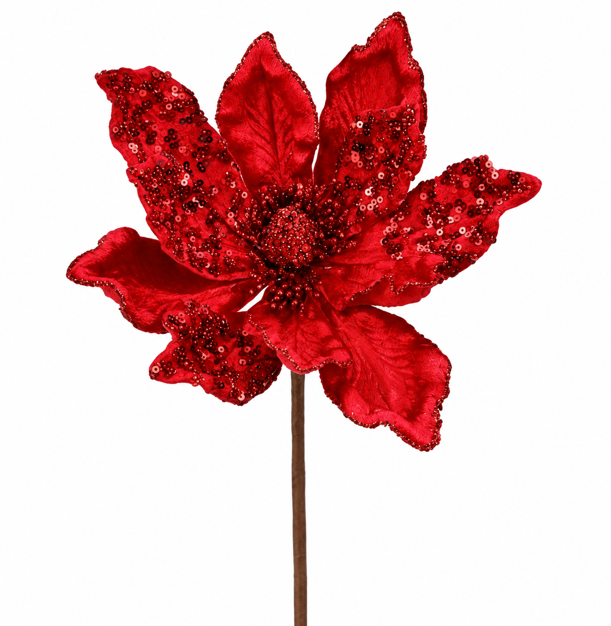 24" VELVET SHEEN SEQUINS MAGNOLIA STEM RED
