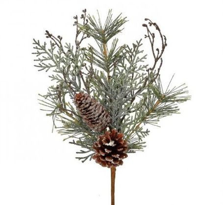16" FROSTED PINE TWIG CONE SPRAY