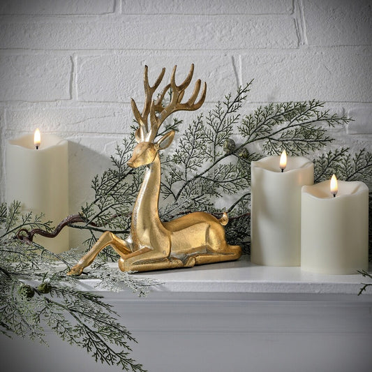 9.5'' GOLD  RESIN SITTING ELEGANT DEER