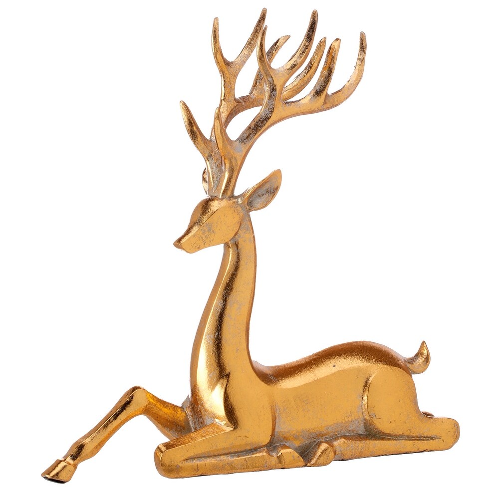 9.5'' GOLD  RESIN SITTING ELEGANT DEER