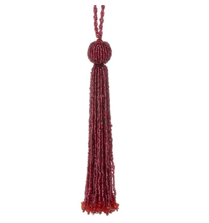 8'' BEADED TASSEL ORNAMENT BURGUNDY